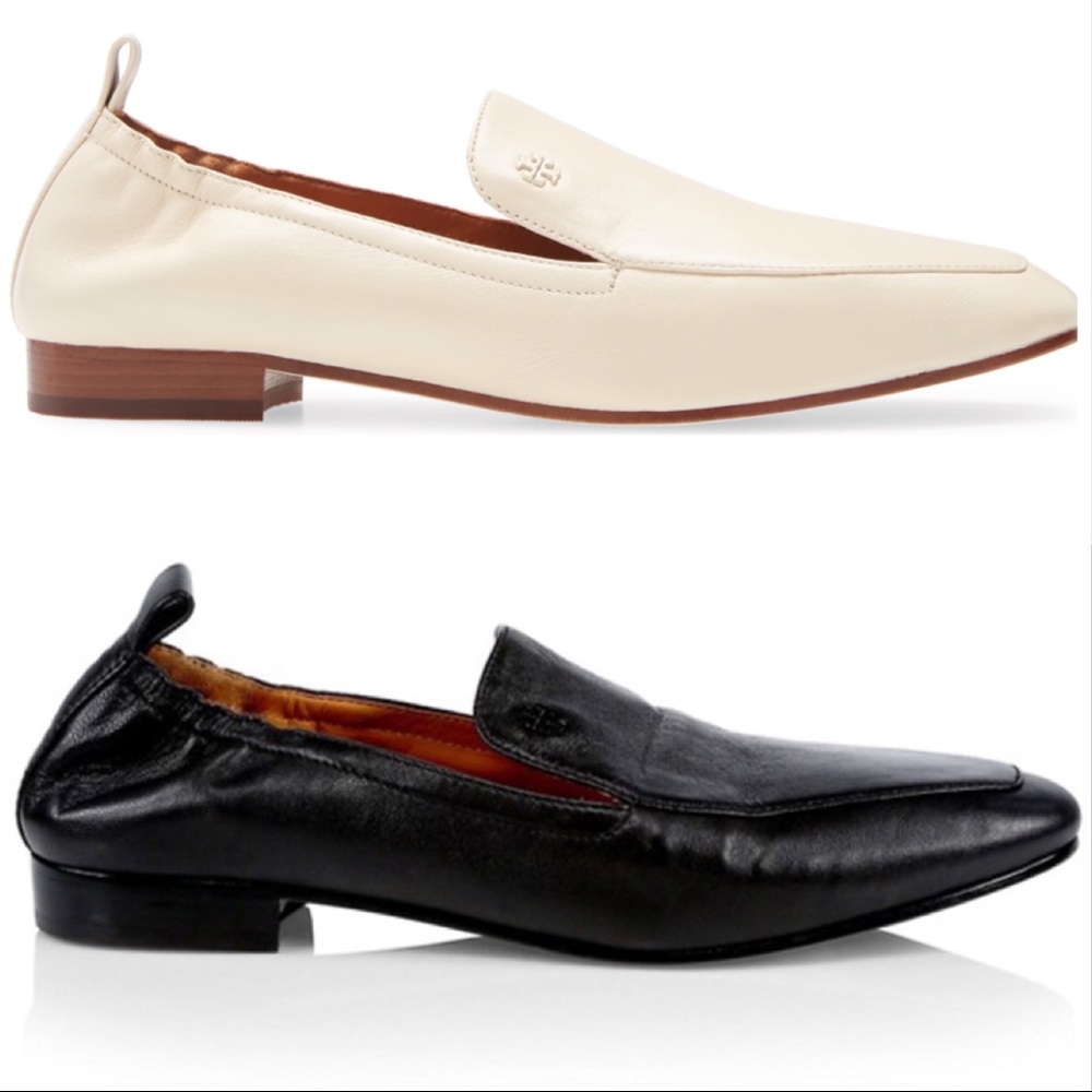 tory burch 20 mm kira elastic loafer in new cream & perfect black w dust bag